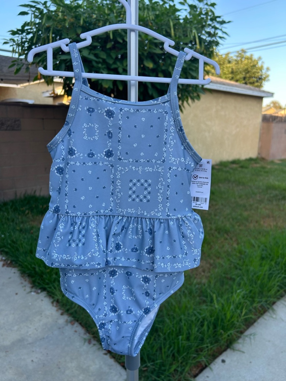 OshKosh B'gosh Light Blue Floral Ruffle One-Piece Swimsuit